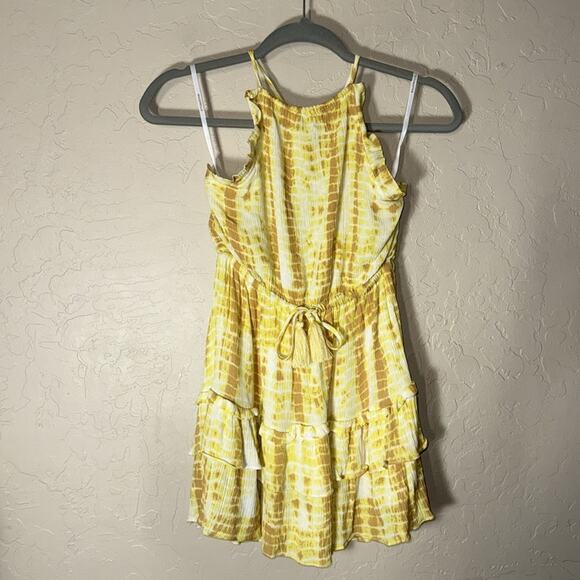 Majorelle Baker yellow tie dye high neck halter mini dress. - Picture 3 of 10